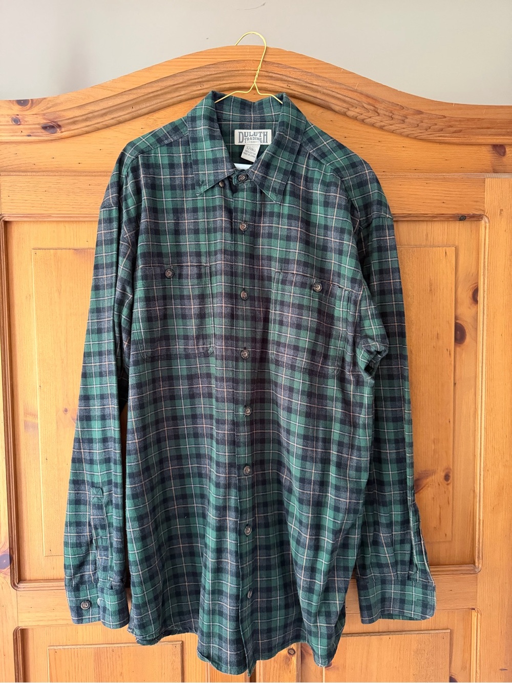 Duluth Trading Green Plaid Flannel Shirt - Men's Large Tall